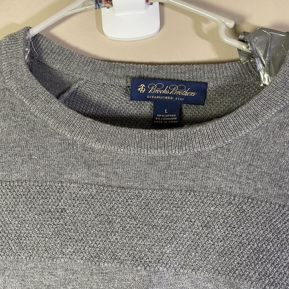 Brooks Brothers Men Large Cashmere Blend Sweater Crew Neck Gray Winter City
